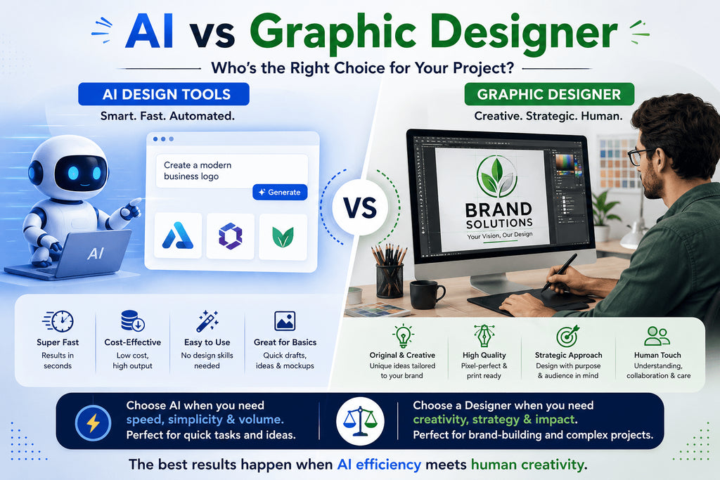 AI-generated designs compared with the creativity, expertise, and skills of a professional graphic designer.