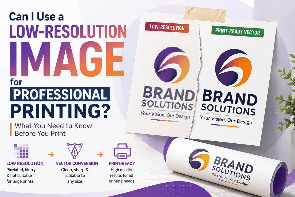 Low-resolution logo compared with clean vector artwork prepared for professional printing, showing the difference in image quality and sharpness.