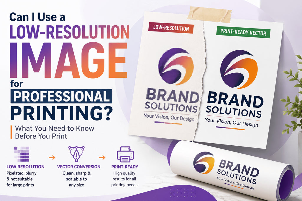 Low-resolution logo compared with clean vector artwork prepared for professional printing, showing the difference in image quality and sharpness.