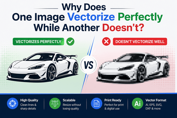 A comparison showing why some images vectorize perfectly while others produce rough edges, lost details, or inaccurate shapes during vector conversion.