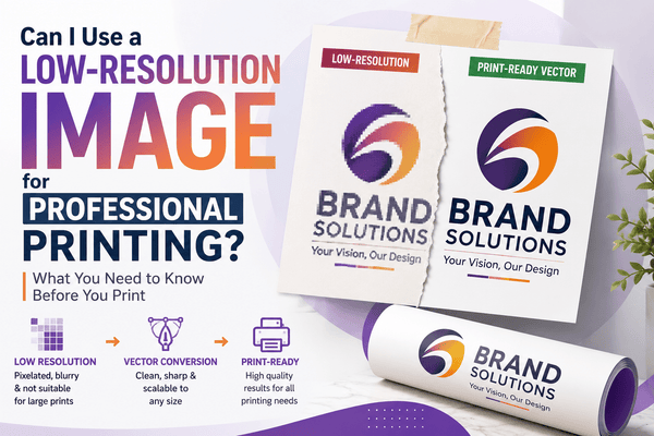 Low-resolution logo compared with clean vector artwork prepared for professional printing, showing the difference in image quality and sharpness.
